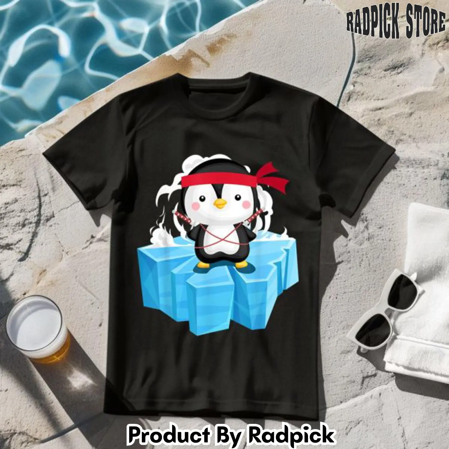 Ice rink sword ninja warrior fight penguins tshirt rp2622013